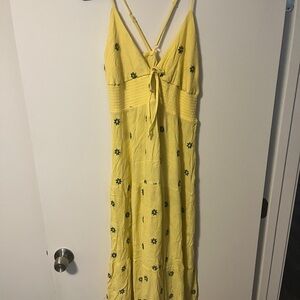 Fashion Nova Embroidered Yellow Floral Tie Front Maxi Sundress